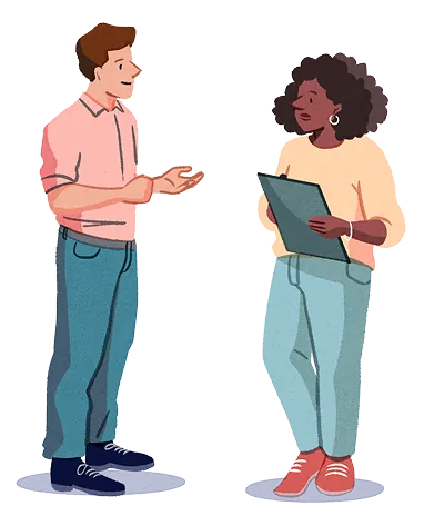 Illustration of a person sharing their feedback to another person who takes notes