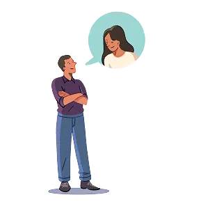 Illustration of people talking where one person is standing and the other is inside of a speech bubble
