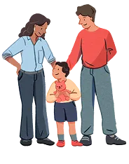 Illustration of a family happily standing together