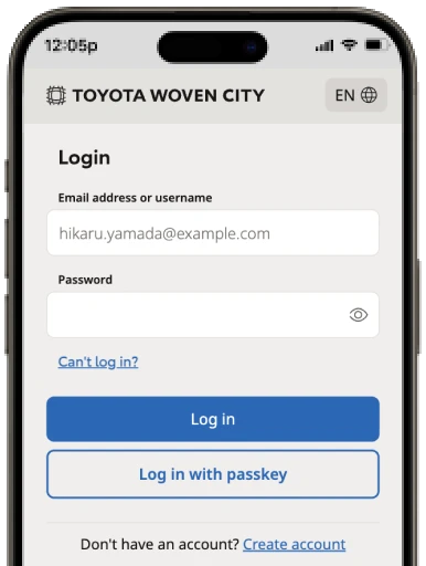 The Woven City ID login screen on a smart phone