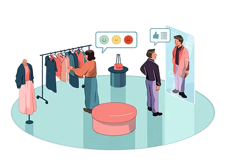 Illustration of people participating in a shopping experience